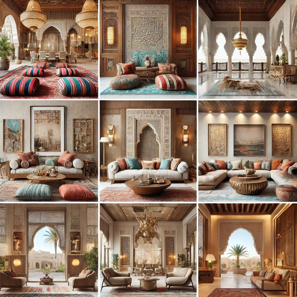 A variety of Saudi Arabian interior designs showcasing the diversity in decor styles